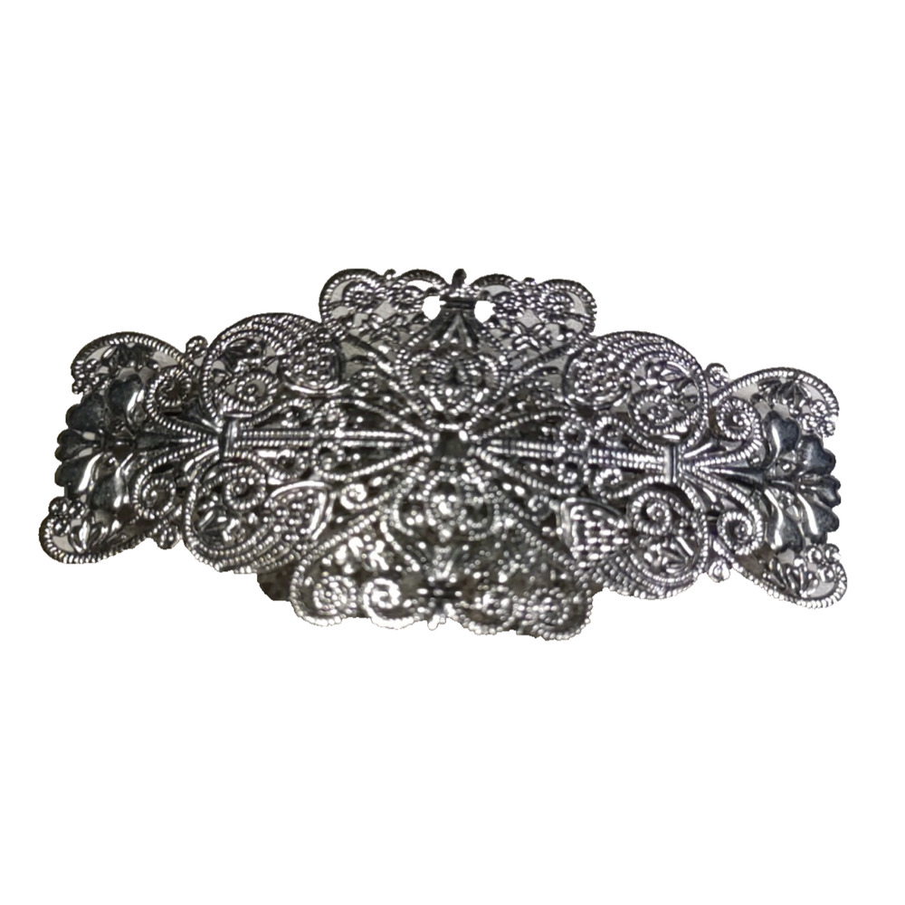 Silver Tone Hair Barrette Tension Clip Lightweight Thin Metal Bridal Party